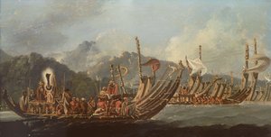 Überprüfung der Kriegsgaleeren in Tahiti von William Hodges