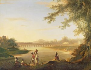 Die Marmalong-Brücke, mit einem Sepoy und Einheimischen im Vordergrund, ca. 1783