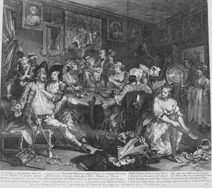 Der Lebensweg eines Wüstlings, Platte 3, Die Tavernen-Szene von William Hogarth