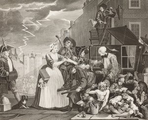 Der Weg eines Liederlichen, Blatt 4: Tom Rakewell verhaftet und gerettet von William Hogarth