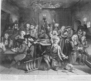 Der Lebensweg eines Wüstlings, Platte 6, Szene in einem Spielhaus
