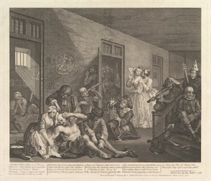 Der Lebensweg eines Wüstlings, Platte 8, [25. Juni 1735] neu aufgelegt 1763 von William Hogarth