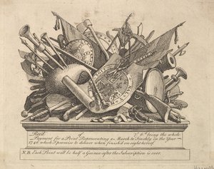 Ein Waffenständer, Musikinstrumente usw., März 1749-50 von William Hogarth