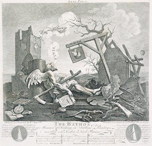 Bathos, Art des Sinkens, in erhabenen Gemälden den Händlern dunkler Bilder gewidmet, 1764 von William Hogarth