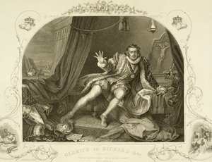 David Garrick als Richard III, Akt V Szene 3, im Stück von William Shakespeare, graviert von Portbury von William Hogarth