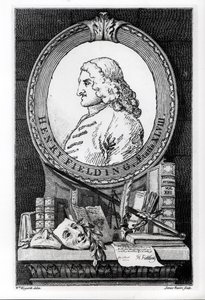 Henry Fielding (1707-54) im Alter von achtundvierzig Jahren, graviert von James Basire von William Hogarth