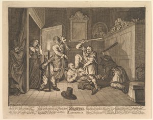 Hudibras katechisiert Zwölf große Illustrationen für Samuel Butlers Hudibras, Platte 9, 1725-68 von William Hogarth