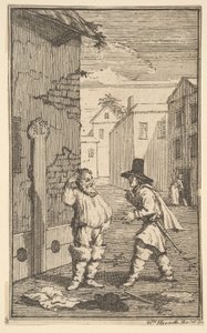 Hudubras und Ralpho streiten Siebzehn kleine Illustrationen für Samuel Butlers Hudibr..., 1721-26 von William Hogarth