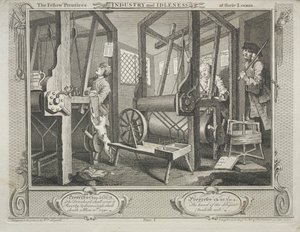 Industrie und Müßiggang: Die Gefährten an ihren Webstühlen, 1747