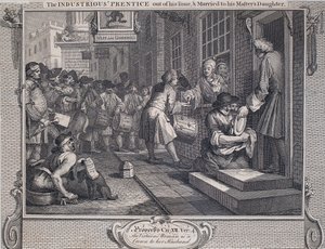 Fleiß und Faulheit: Der fleißige Lehrling heiratet von William Hogarth