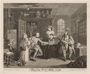 Heirat à la Mode: Die Szene mit dem Quacksalber von William Hogarth