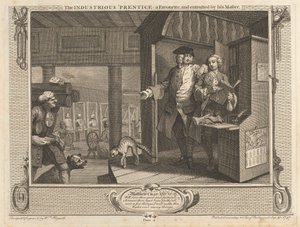Platte 4, Der fleißige Lehrling ein Favorit und vom Meister betraut von William Hogarth