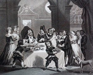 Sancho beim Festmahl, ausgehungert von seinem Arzt von William Hogarth von William Hogarth