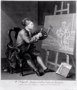 Selbstporträt, die komische Muse malend, graviert vom Künstler, veröffentlicht 1758