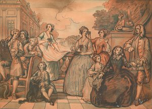 Skizze für Das Gespräch der Familie Jones, 1730 von William Hogarth