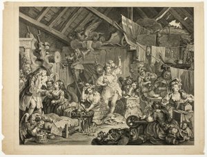 Schauspielerinnen beim Ankleiden in einer Scheune von William Hogarth