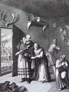 Der Pfarrer und der Barbier verkleiden sich, um Don Quijote nach Hause zu bringen von William Hogarth von William Hogarth
