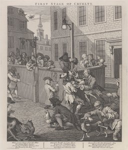 Die erste Stufe der Grausamkeit: Kinder quälen Tiere von William Hogarth