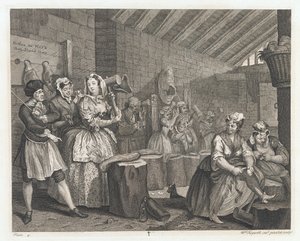 Die Dirne in Bridewell untergebracht, entworfen 1732, gedruckt 1744 von William Hogarth