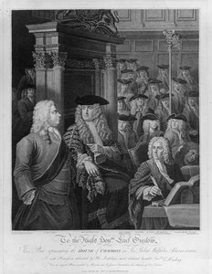 Das Unterhaus in Walpoles Verwaltung, veröffentlicht 1803 von William Hogarth