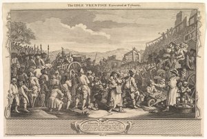 Der faule Lehrling wird in Tyburn hingerichtet: Fleiß und Faulheit, Tafel 11, 30. September 1747 von William Hogarth
