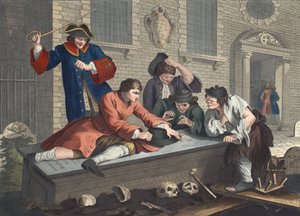 Der faule Lehrling spielt auf dem Kirchhof während des Gottesdienstes, Tafel III von 