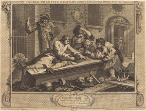 Der faule Lehrling beim Spielen auf dem Kirchhof während des Gottesdienstes