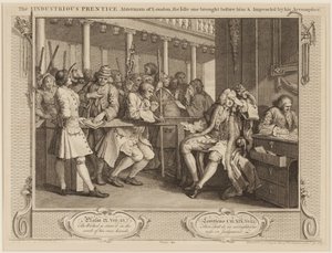 Der fleißige Lehrling, Alderman von London: Der faule wird vor ihn gebracht und von seinem Komplizen angeklagt von William Hogarth