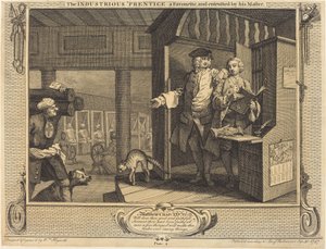 Der fleißige Lehrling, ein Favorit und vom Meister vertraut von William Hogarth