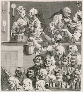 Das lachende Publikum. Hogarths Ansicht von Drury Lane mit Orangenverkäuferinnen im Jahr 1733 von William Hogarth