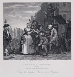 Der Werdegang eines Wüstlings: Verhaftet wegen Schulden auf dem Weg zum Gericht von William Hogarth