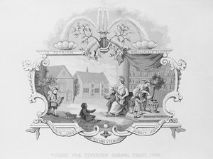 Eintrittskarte für das Tiverton School Fest, 1740, graviert von J. Moore von William Hogarth