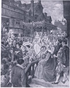 Der feierliche Einzug von Königin Maria in Edinburgh 1561, aus Cassells Geschichte des britischen Volkes, veröffentlicht von der Waverley Book Company, ca. 1950er Jahre