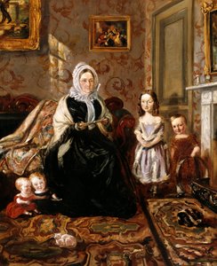 Gruppenporträt von Henry Clarks Schwiegermutter, Mrs. Davies, und vier seiner Kinder im Wohnzimmer seines Hauses, 186 High Street, Homerton, um 1846