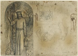 Studien für Das Licht der Welt (Graphit mit Feder und brauner Tinte auf cremefarbenem Papier) von William Holman Hunt