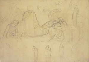 Studien für die Figuren des Doktors, der Trauernden und der Minerva von William Holman Hunt