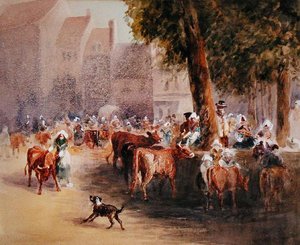 Früher Morgen auf dem Dorfviehmarkt