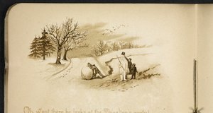 Kinder und ein Schneemann. Das Urlaubszug: ein Lied von 