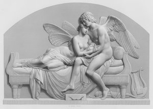 Cupid und Psyche, nach der Statue von J. Gibson, RA in der Sammlung der Königin (Gravur) von William John Roffe