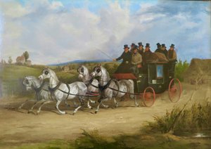Die London nach Brighton Postkutsche gezogen von einem Team grauer Pferde von William Joseph Shayer