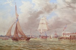 Schiffe am Eingang zum Hafen von Portsmouth