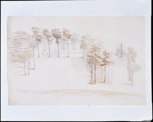 Chiswick, Blick von einem erhöhten Punkt über dem Orangengarten-Tempel (Bleistift und Waschung auf Papier)
