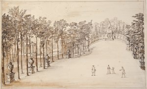 Chiswick, erster Entwurf für die Exedra (Feder und Tinte und Waschung auf Papier)