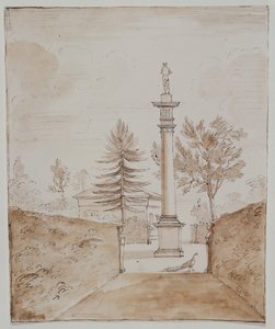 Chiswick, Ansicht der dorischen Säule mit Venus de Medici-Statue und ein Blick auf die Seite des Hirschhauses