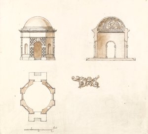 Achteckiger Tempel im Shotover Park, Oxfordshire: Plan, Schnitt und Erhebung von William Kent
