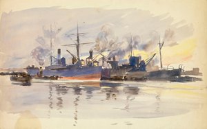 Skizze von Handelsschiffen im Hafen, spätes 19. bis frühes 20. Jahrhundert von William Lionel Wyllie