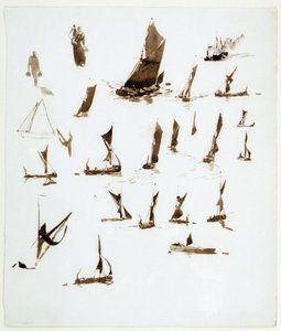 Studien von Hausbooten auf der Themse (England). Gouache aus einem Notizbuch, ca. 1890, von William Lionel Wyllie (1851-1931) von William Lionel Wyllie