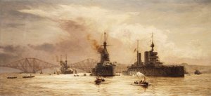 Das erste Schlachtgeschwader verlässt den Forth für die Schlacht von Jütland, 1917