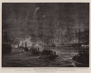 Die Königin in Dublin, ein hübscher Empfang durch die Flotte im Hafen von Kingstown von William Lionel Wyllie