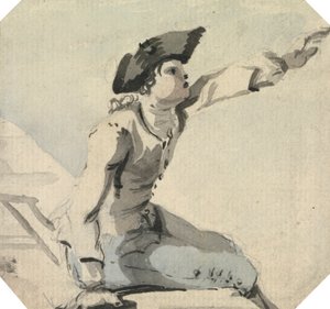 Mann sitzt auf einem Geländer und winkt mit dem linken Arm von William Marlow